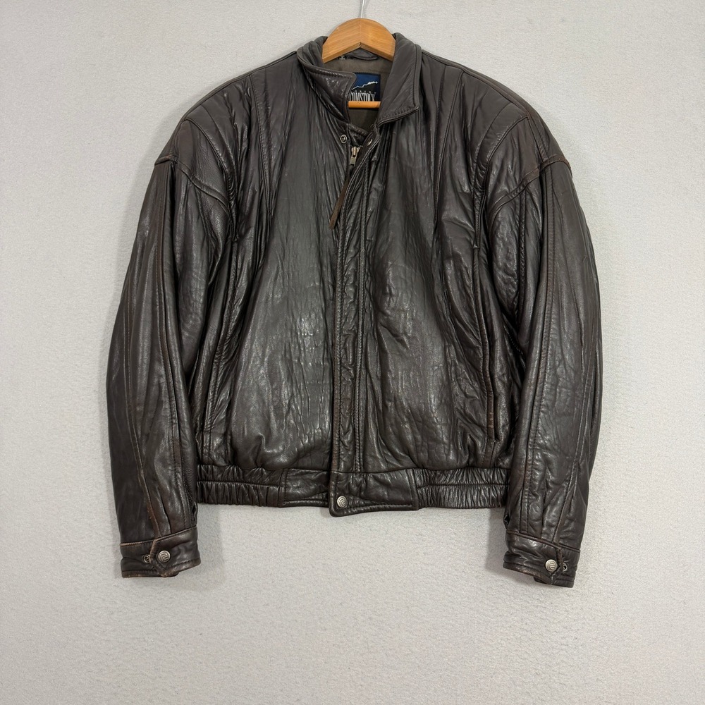 Vintage Robert Comstock Leather Jacket Mens 44 Brown Core Bomber Full Zip Biker